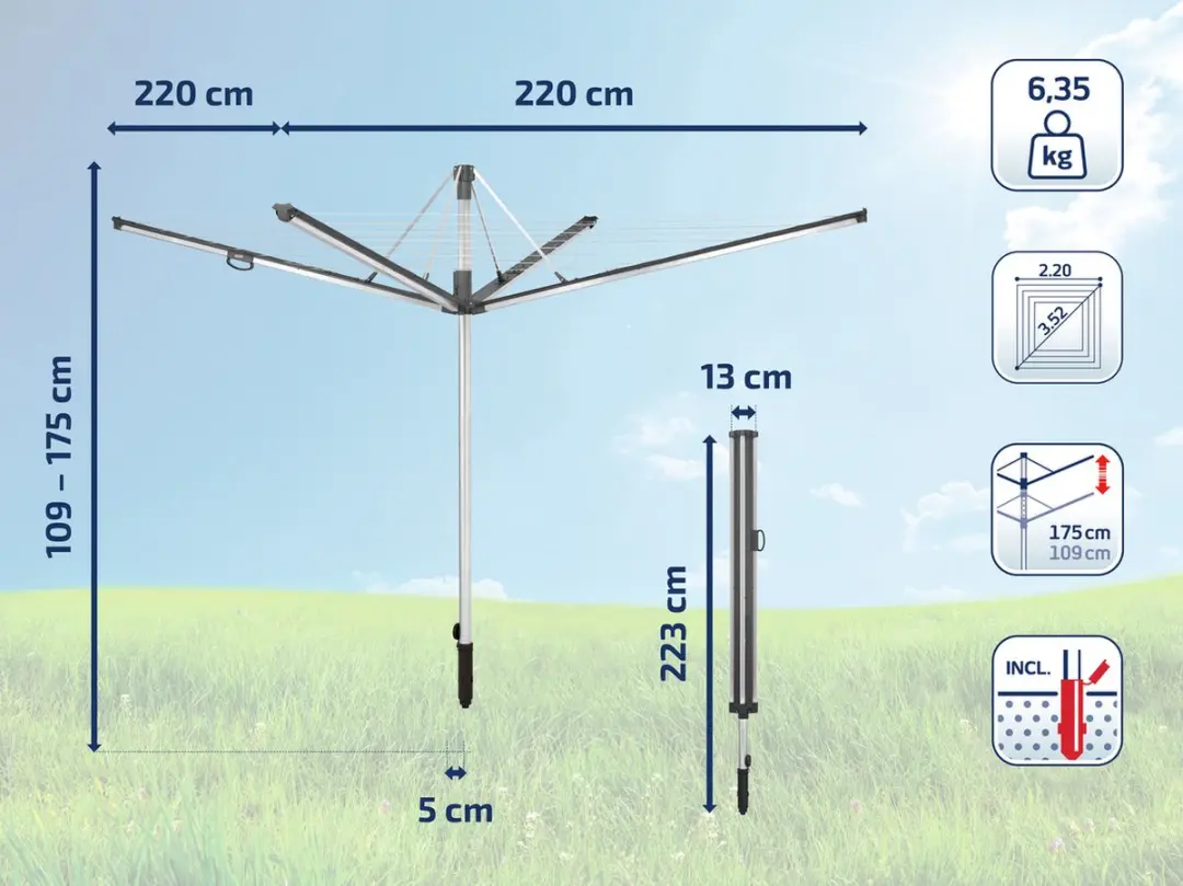 Leifheit Linomatic Plus 600 Droogmolen - 60m - 6 Ladingen - Antraciet