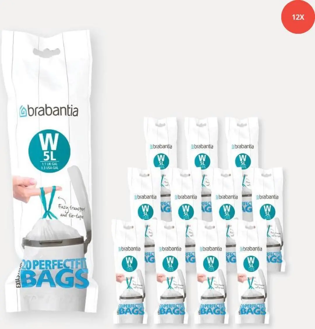 Brabantia PerfectFit Vuilniszakken 5L - 240 Stuks (12x20) - Wit - afbeelding 2 van 2