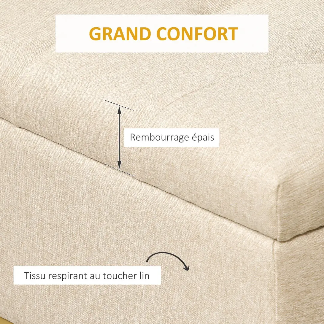 Homcom Opbergpoef Beige 110x44x48cm - 70L - afbeelding 6 van 6
