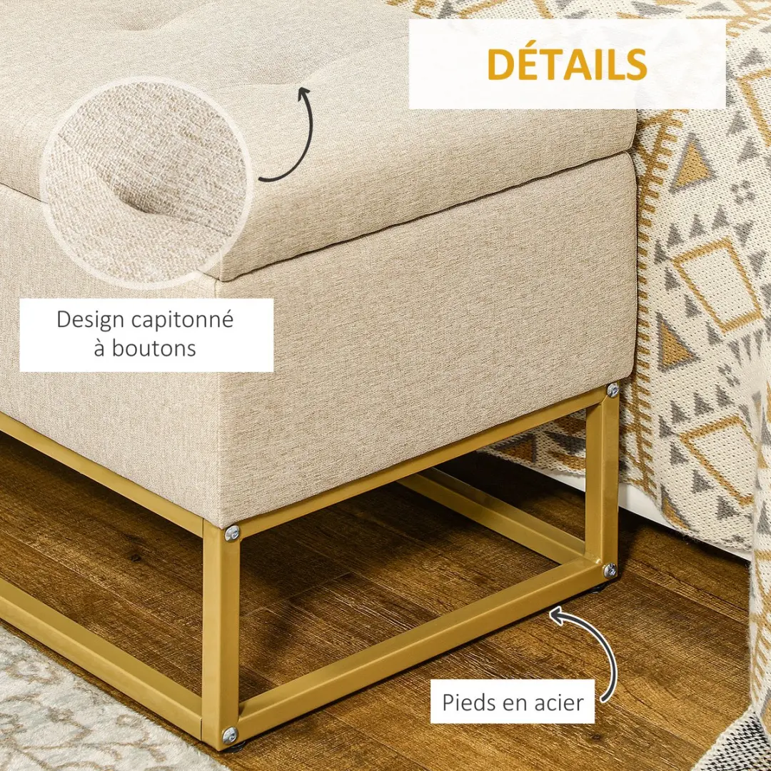 Homcom Opbergpoef Beige 110x44x48cm - 70L