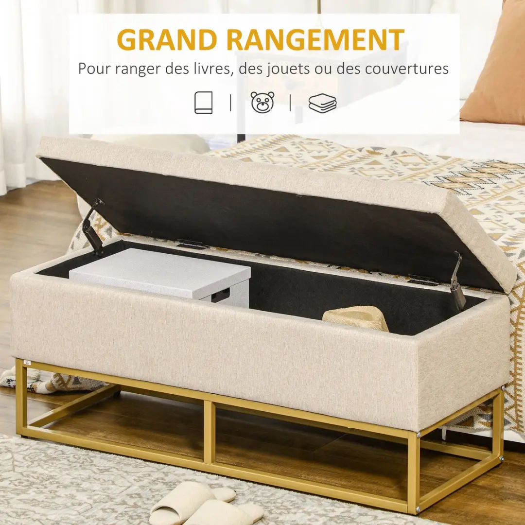 Homcom Opbergpoef Beige 110x44x48cm - 70L