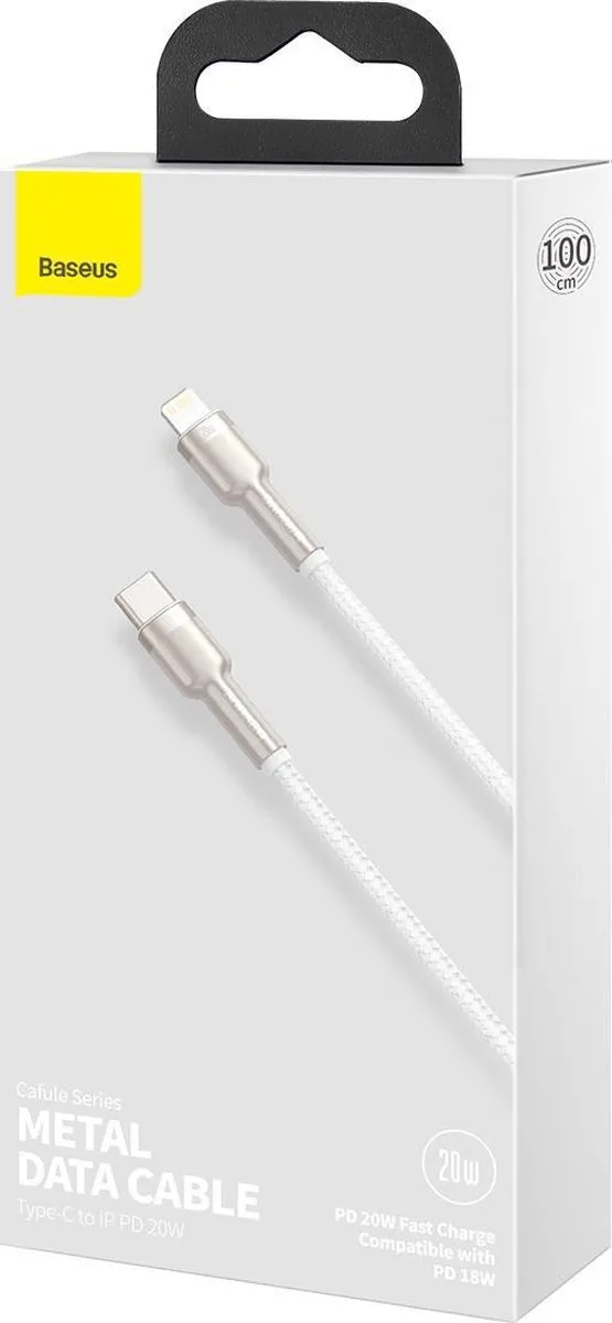 Baseus Cafule Series Metal Data USB-C/Lightning 20W PD-kabel - 2m - Wit - afbeelding 6 van 6