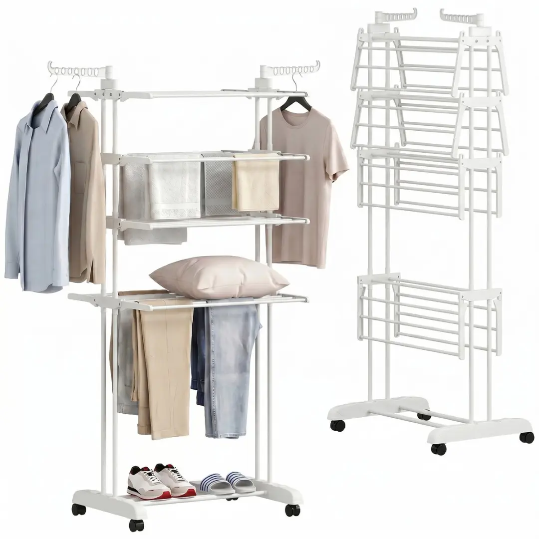 Homcom Wasdroogrek PP Staal 73x64x172cm Wit
