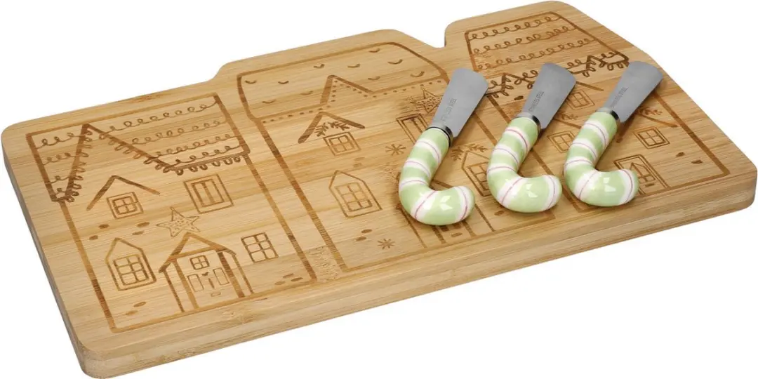 KitchenCraft Kaasplank met Messen - 4-delig Bamboe MIXED