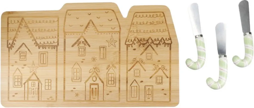 KitchenCraft Kaasplank met Messen - 4-delig Bamboe MIXED
