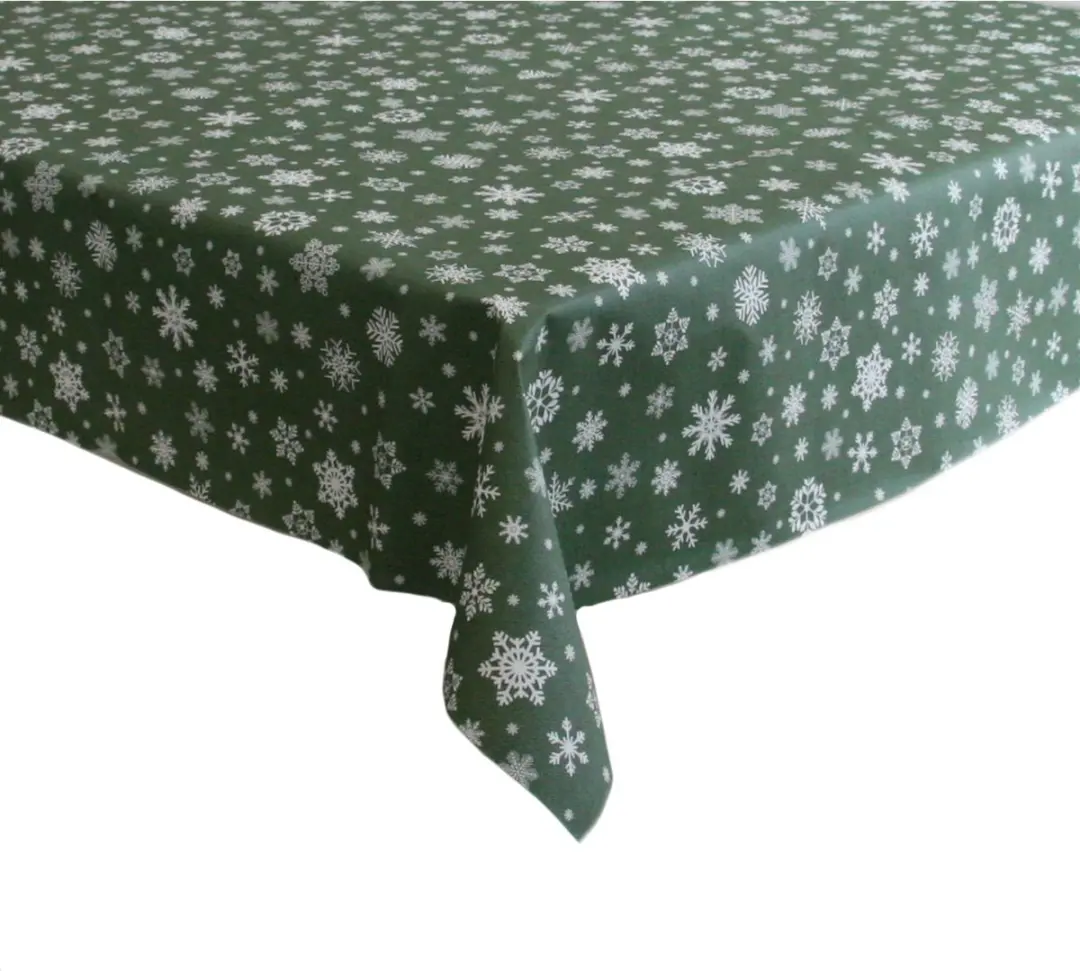 Bellatio Design Kersttafelzeil Groen met Witte Sneeuwvlokken 140x220cm