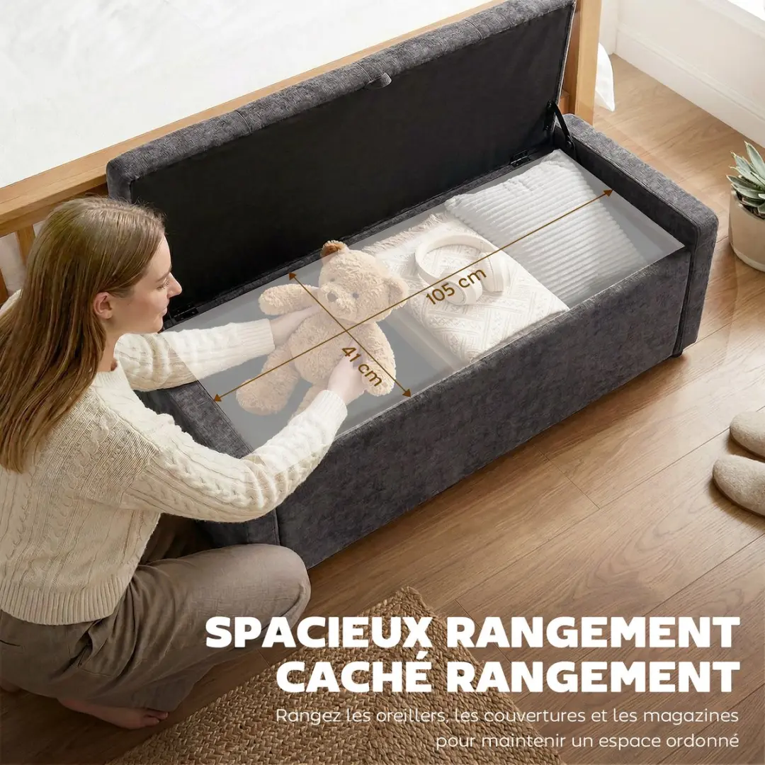 Homcom Opbergpoef Donkergrijs - 122x48x44cm