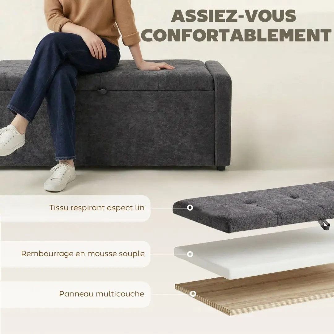 Homcom Opbergpoef Donkergrijs - 122x48x44cm