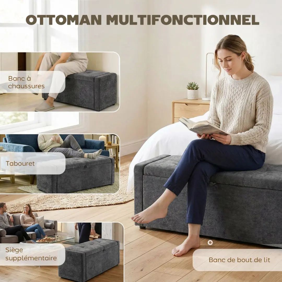 Homcom Opbergpoef Donkergrijs - 122x48x44cm