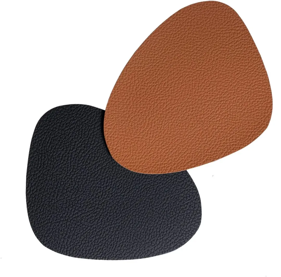 Cookinglife Onderzetters Vegan Kunstleer Zwart/Cognac - 13x11cm - 6 Stuks