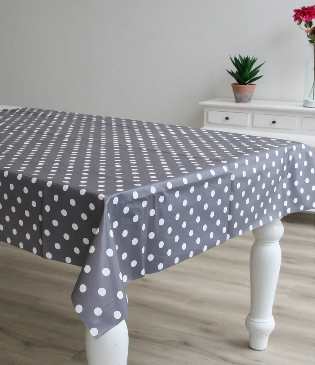 Bellatio Design Tafelzeil Grijs met Witte Stippen 140x220cm