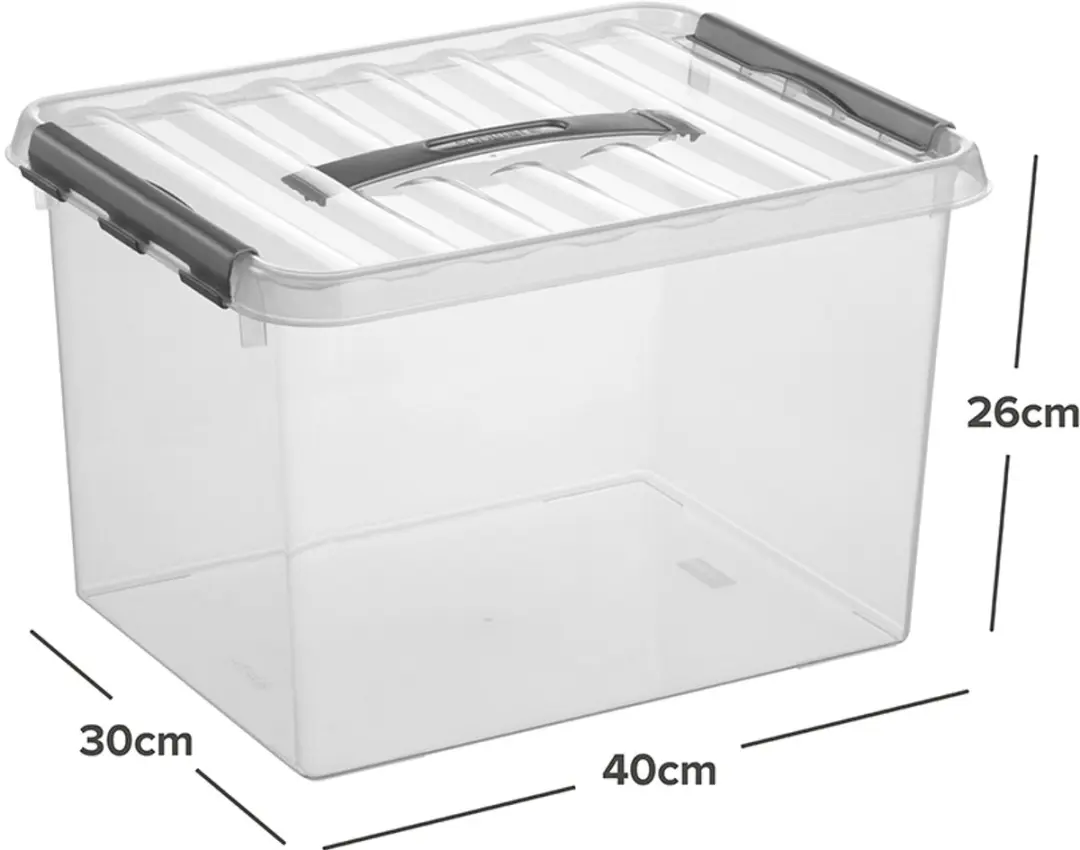 Sunware Q-line Opbergbox 22L - Set van 4 - Transparant/Grijs