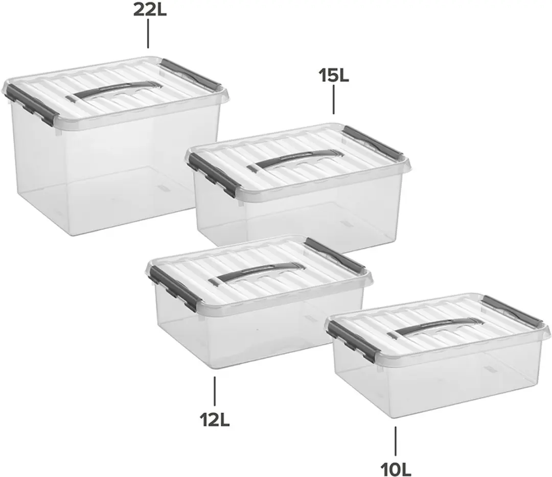 Sunware Q-line Opbergbox 22L - Set van 4 - Transparant/Grijs