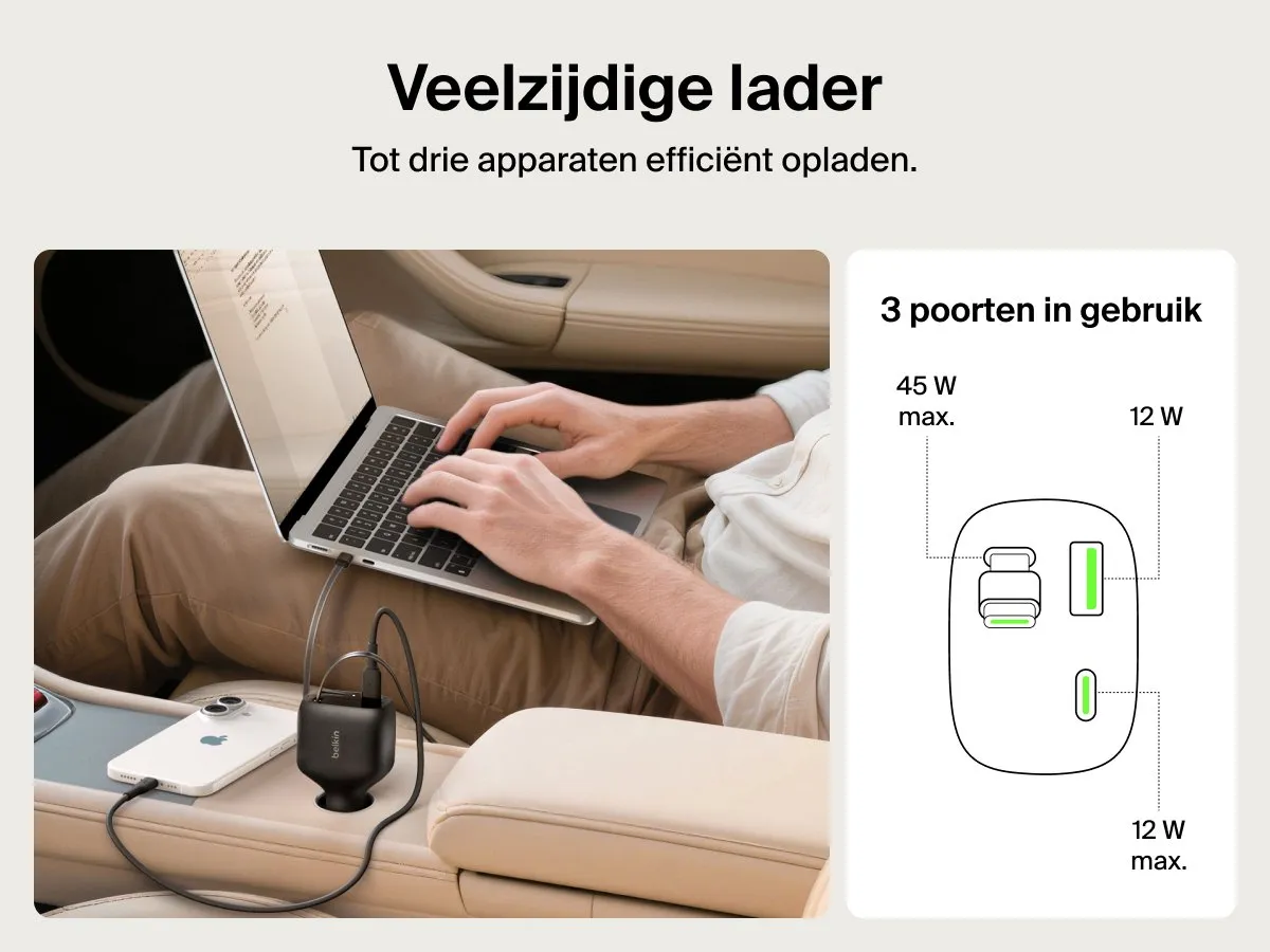 Belkin BoostCharge 75W Autolader - CCC001HQBK - Zwart