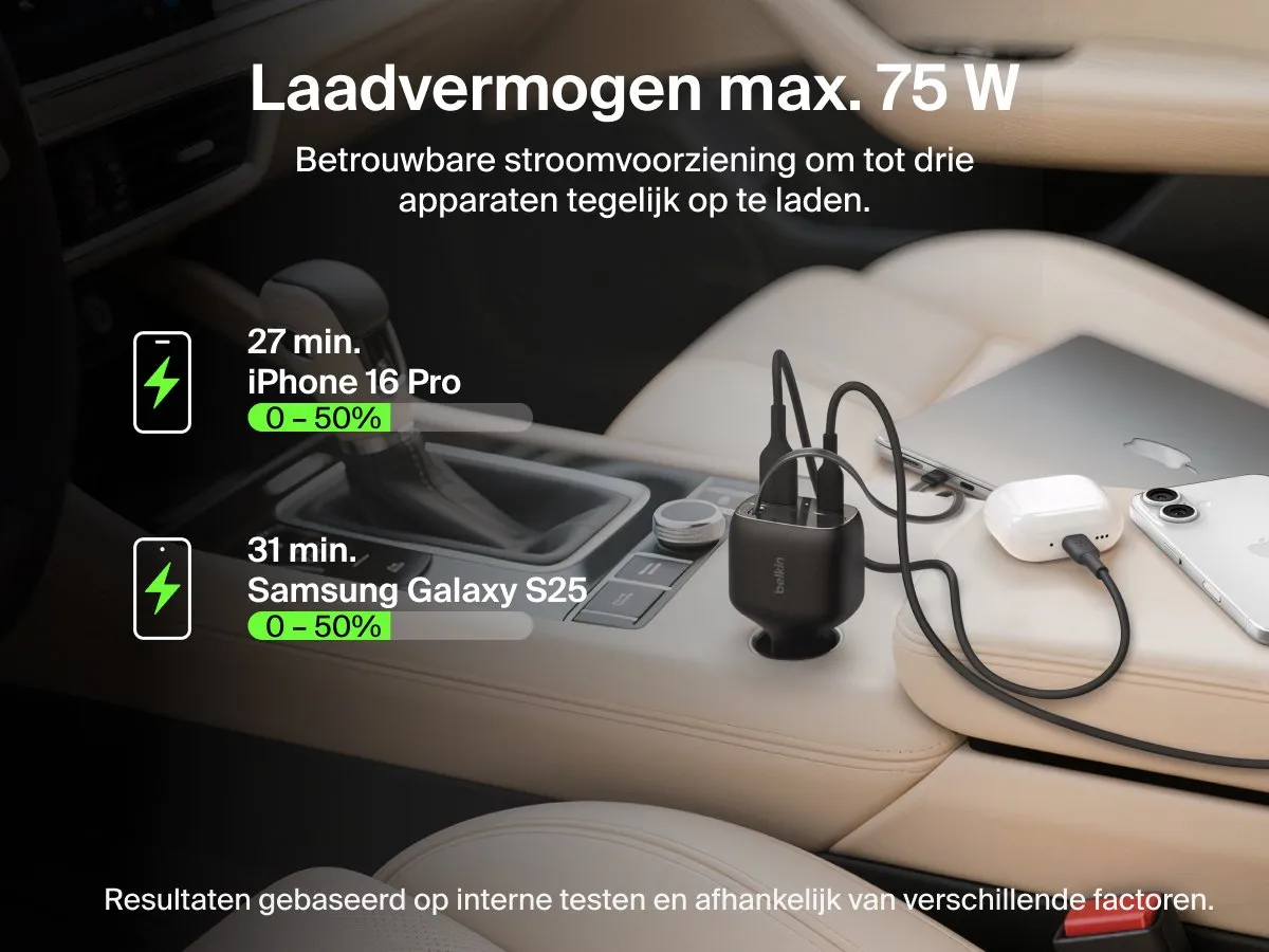 Belkin BoostCharge 75W Autolader - CCC001HQBK - Zwart