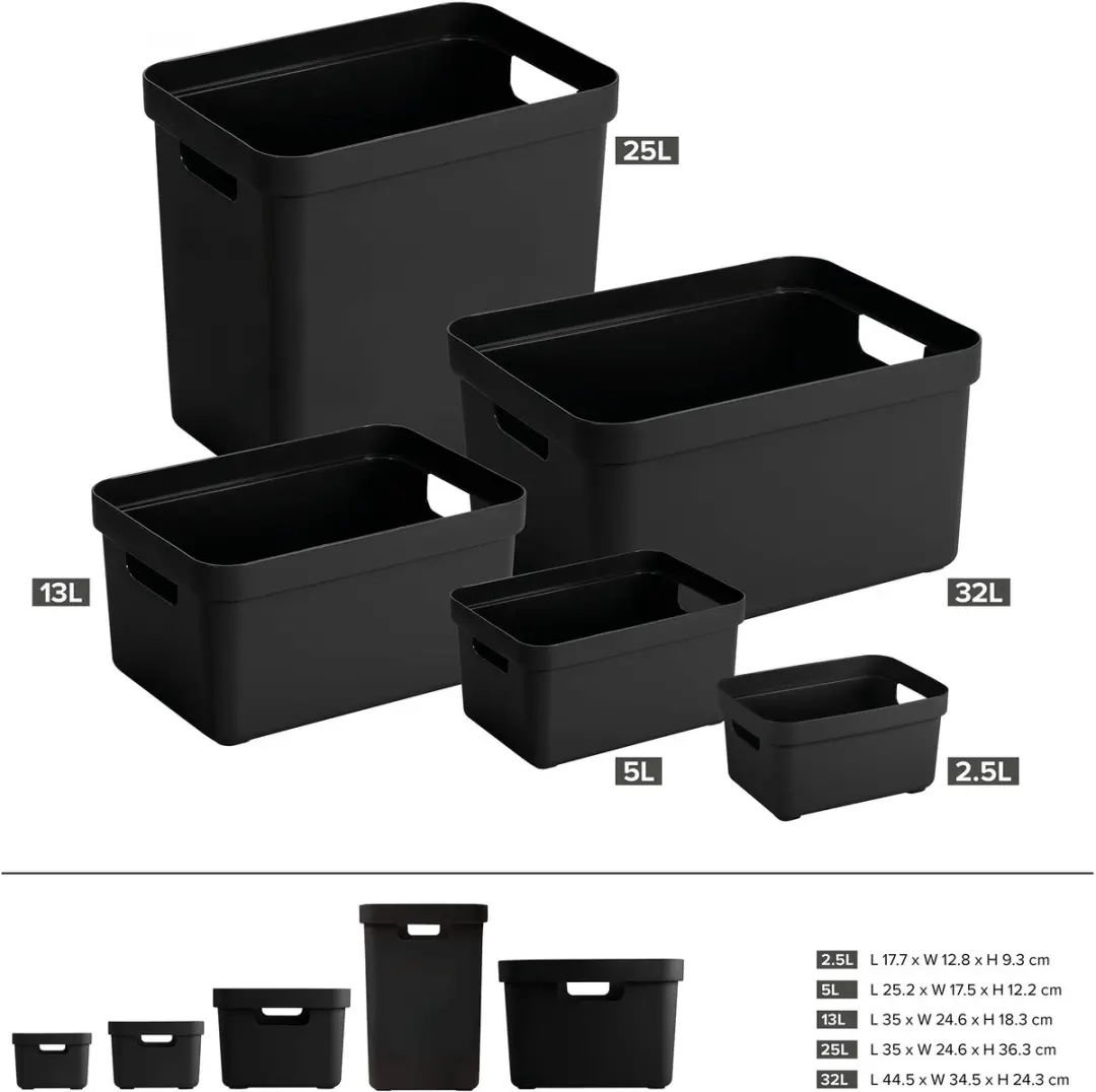 Sunware Sigma Opbergbox 5L - Set van 6 - Zwart