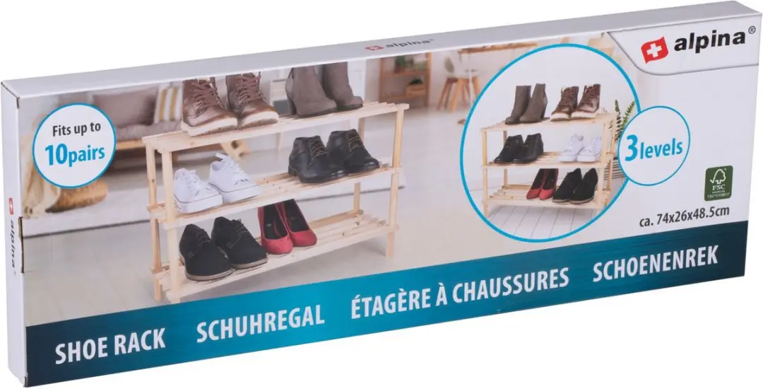 Alpina Schoenenrek 3-Laags - Hout - 74x26x48,5cm - 10 Paar - afbeelding 3 van 6