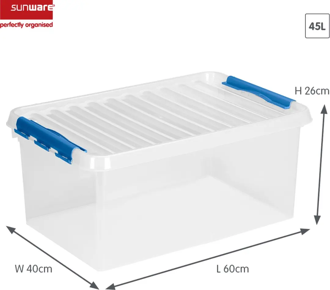 Sunware Q-Line Opbergbox 45L - 60x40x26cm - Transparant/Blauw
