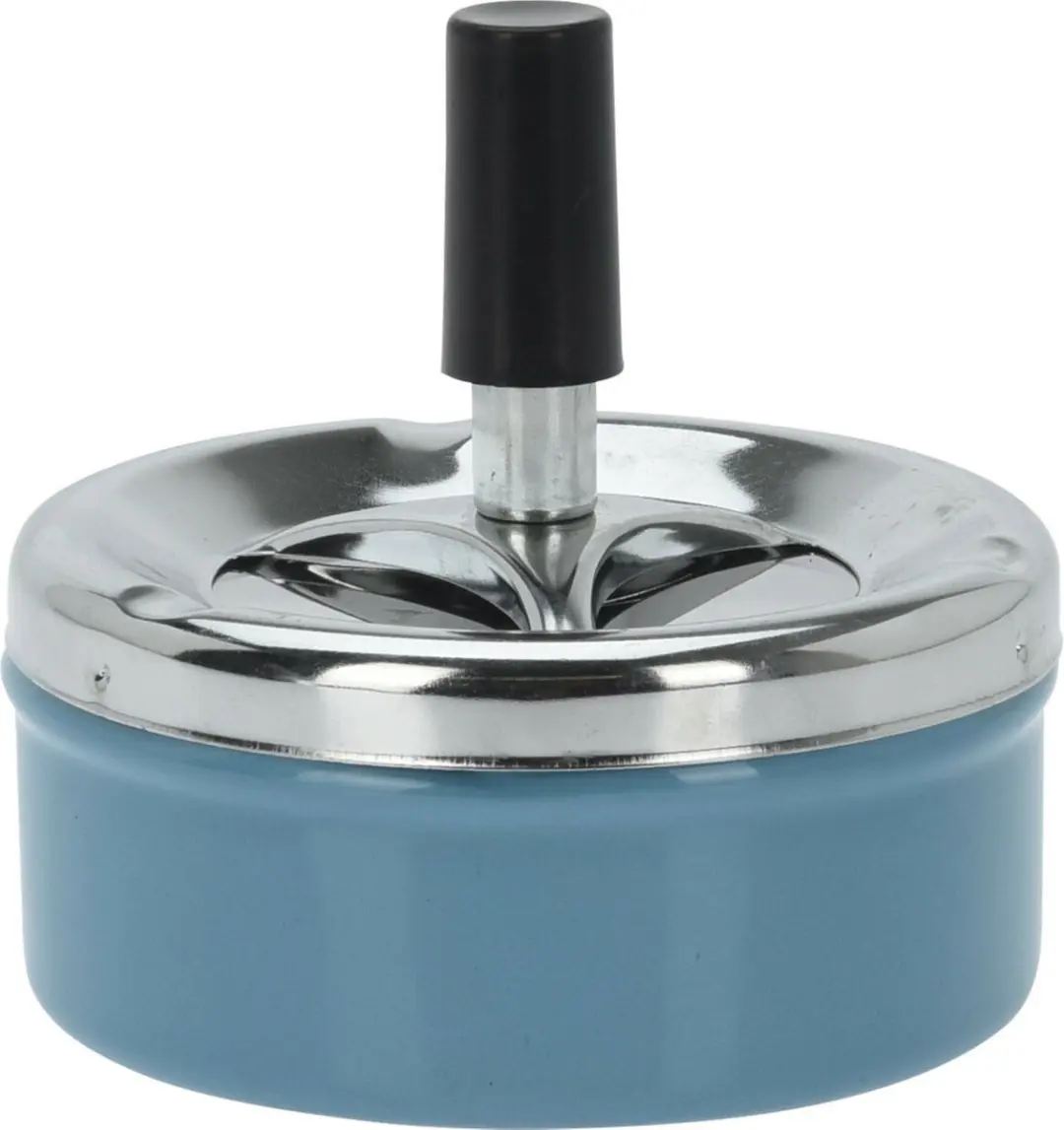 Excellent Houseware Druk & Draai Tafel Asbak - 2 Stuks - Metaal - Blauw & Chrome