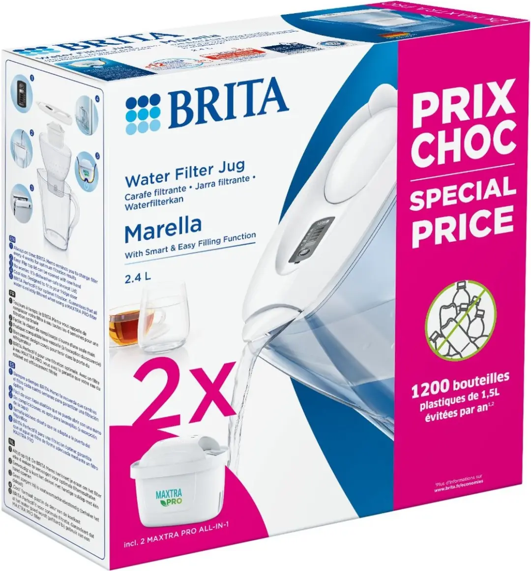 BRITA Marella ME4W Waterfilterkan - 2,4L - Wit