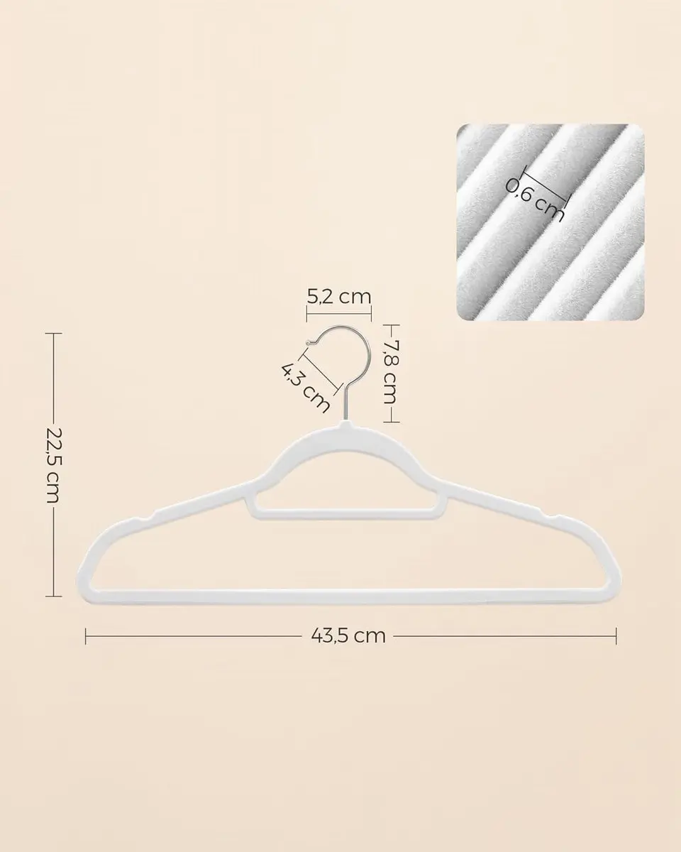 Songmics Kleerhanger 50 Stuks - Wit - 45cm