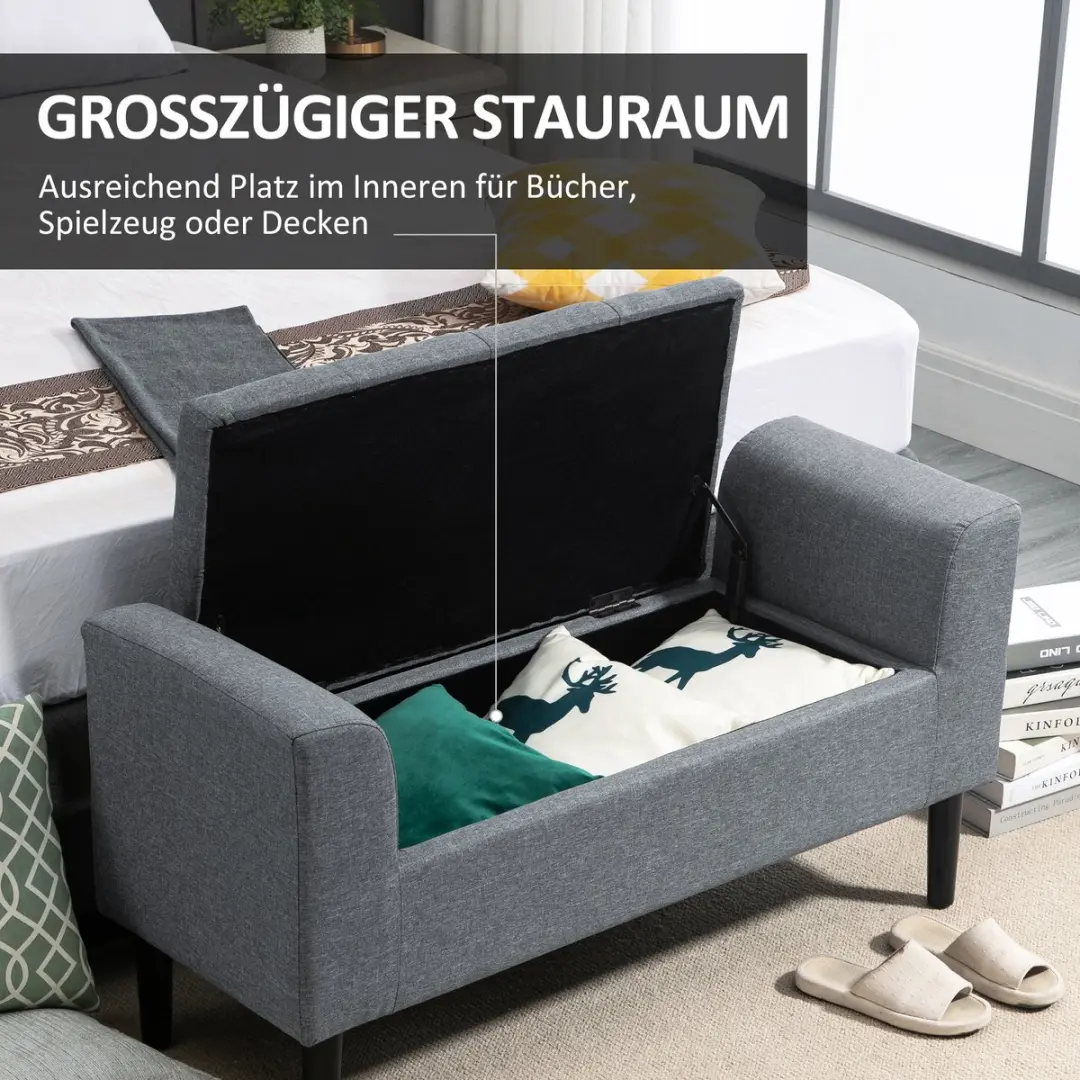 Homcom Sitzbank - 116x44x58cm - Hellgrijs/Zwart - afbeelding 4 van 6