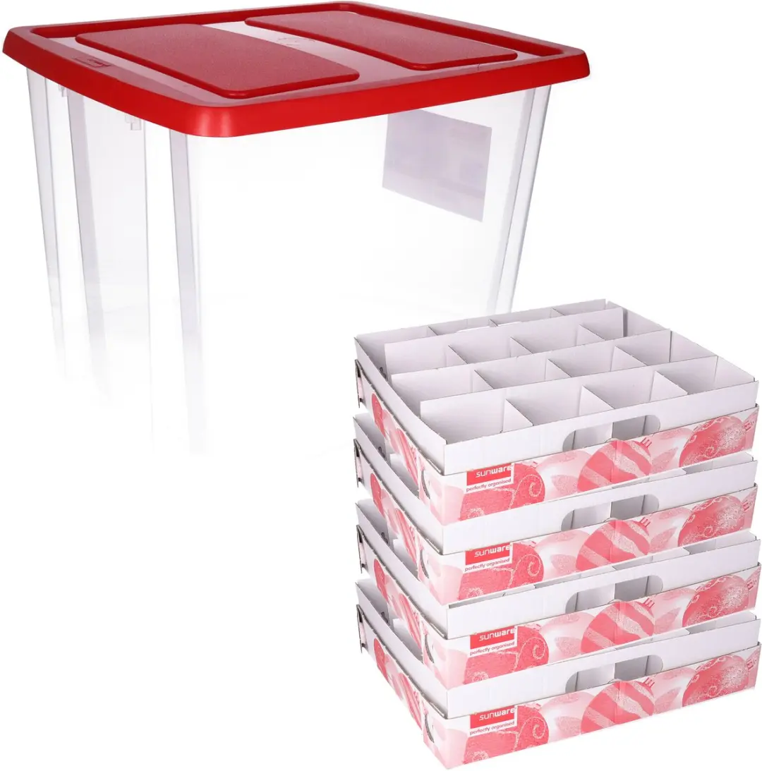 Sunware Opbergbox Kerstballen 45L - 3 Stuks - Rood