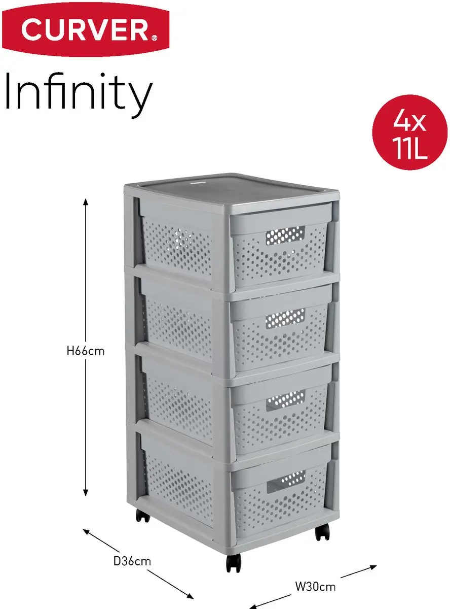 Curver Infinity Dots Ladesysteem 4x11L - Grijs