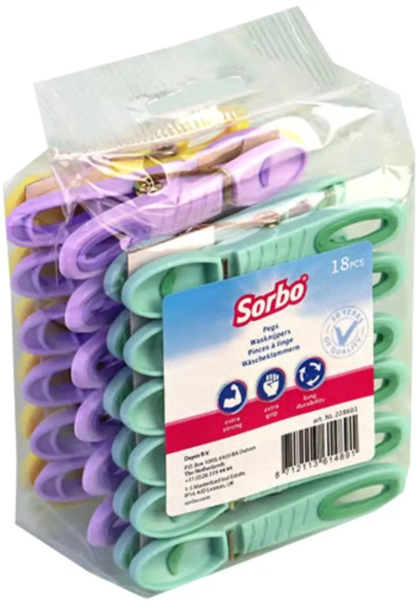 Sorbo Wasknijpers 228601 - 36 Stuks - Pastel Groen/Geel/Paars