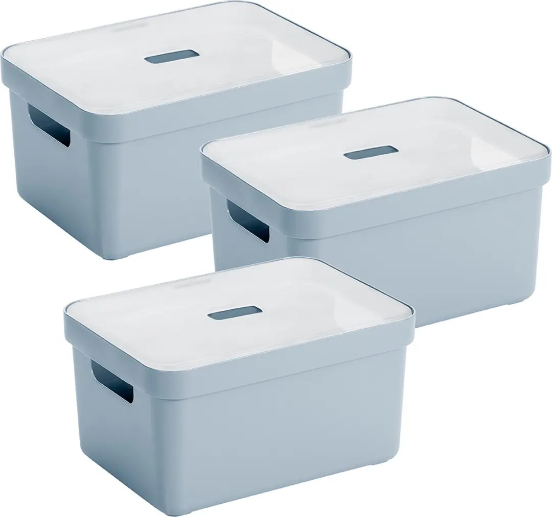 Sunware Sigma Home Opbergbox 13L - Set van 3 - Blauw/Transparant