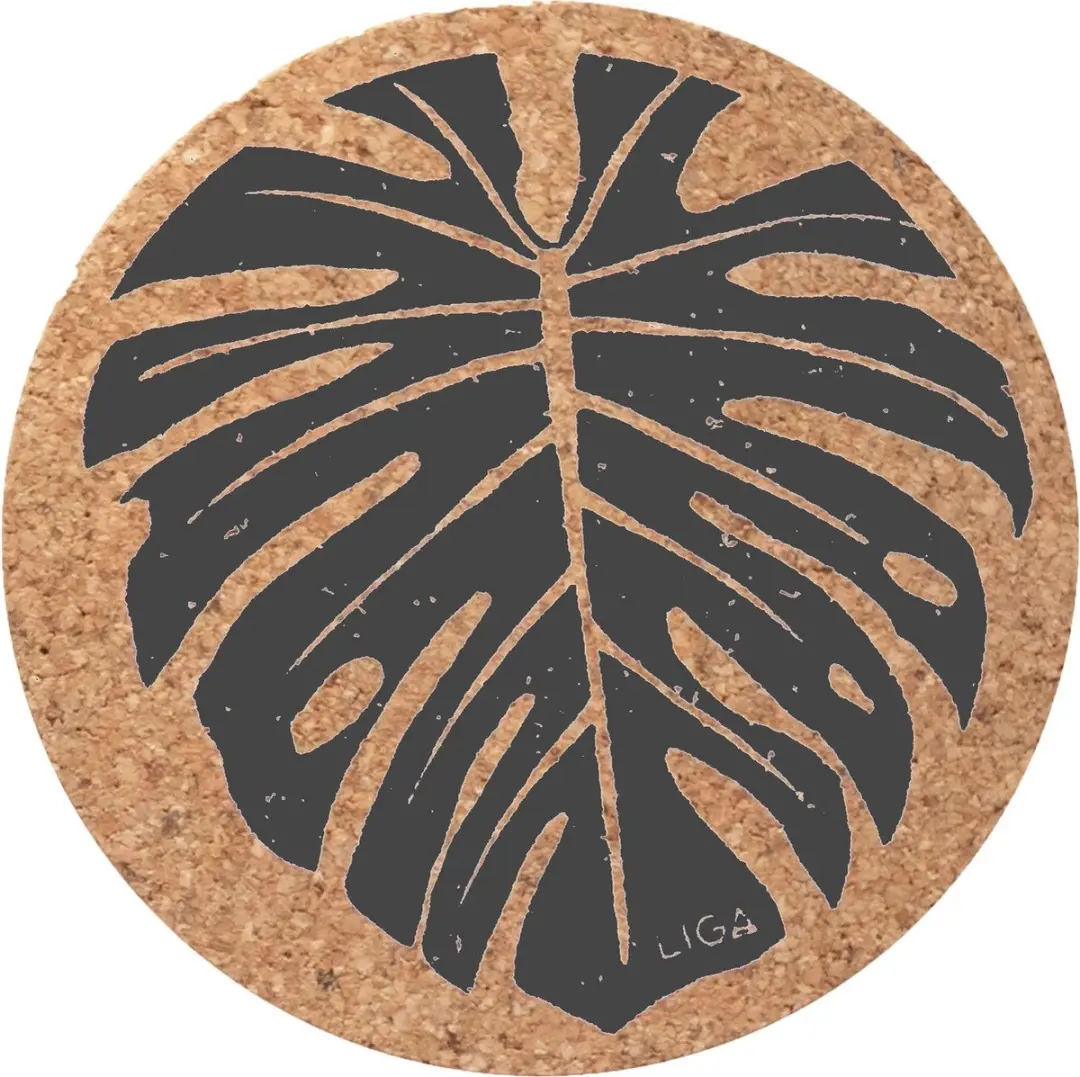 LIGA - Onderzetter Monstera Set van 4 Stuks - Kurk - Beige -