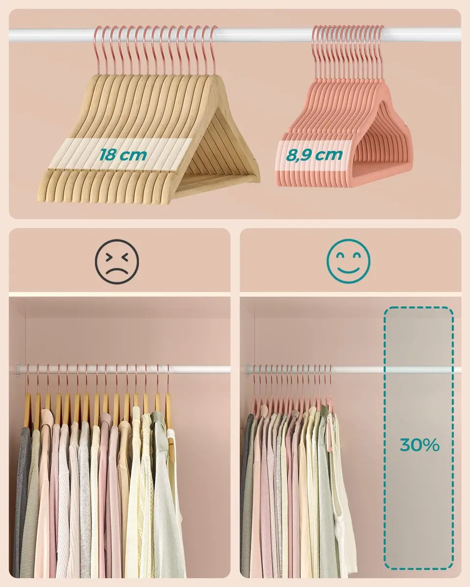 Songmics Kledinghangers Set 50 Stuks - Roze/Roségoud - afbeelding 6 van 6