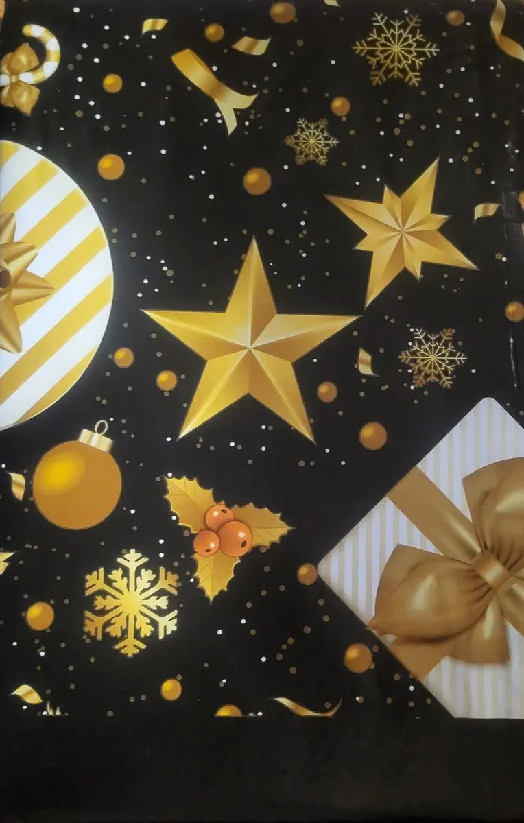 Villa Volance Kersttafelkleed 240x140cm - Zwart met gouden sterren