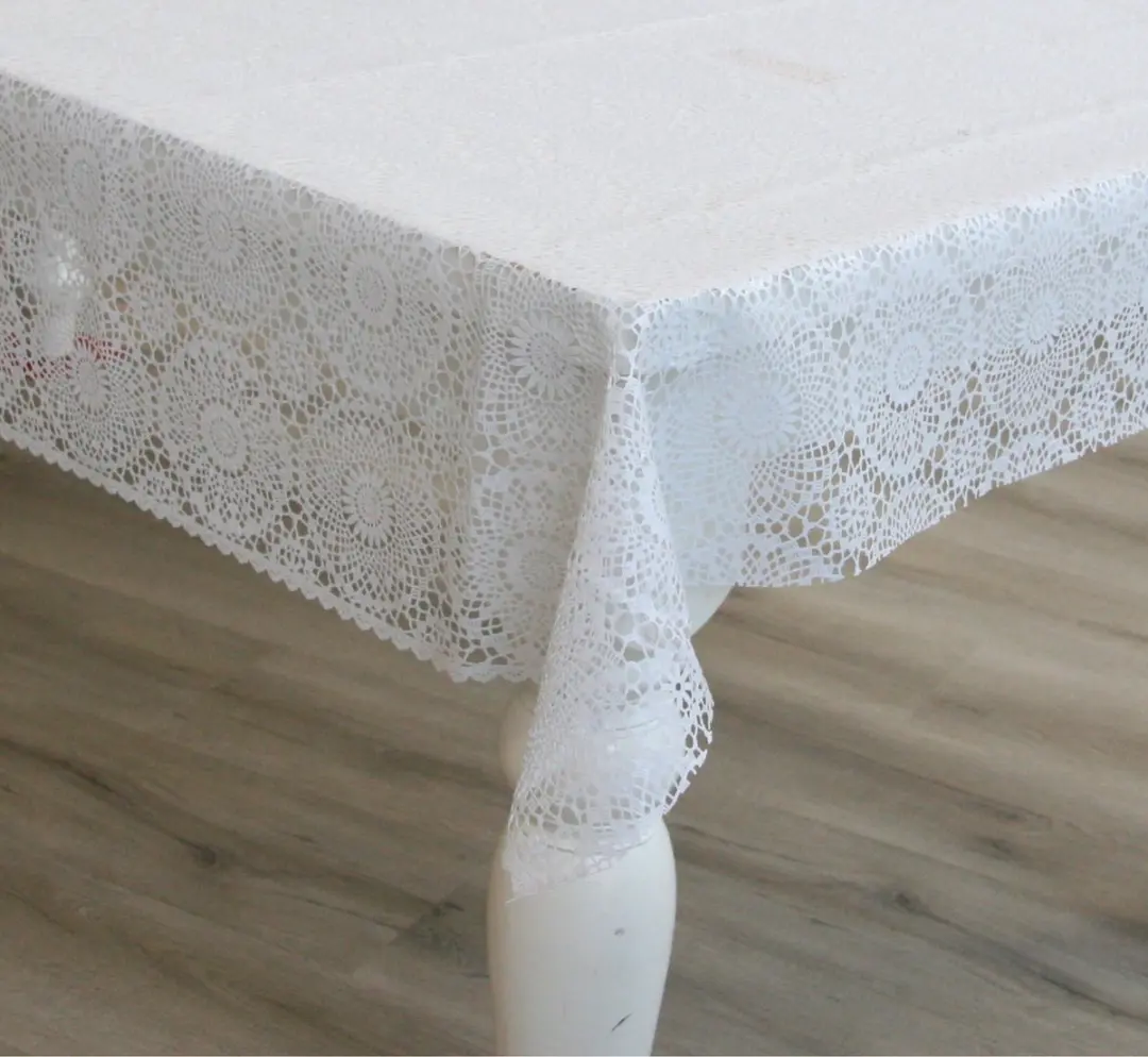 Bellatio Design Tafelzeil 140x250cm - Wit - Kanten Patroon