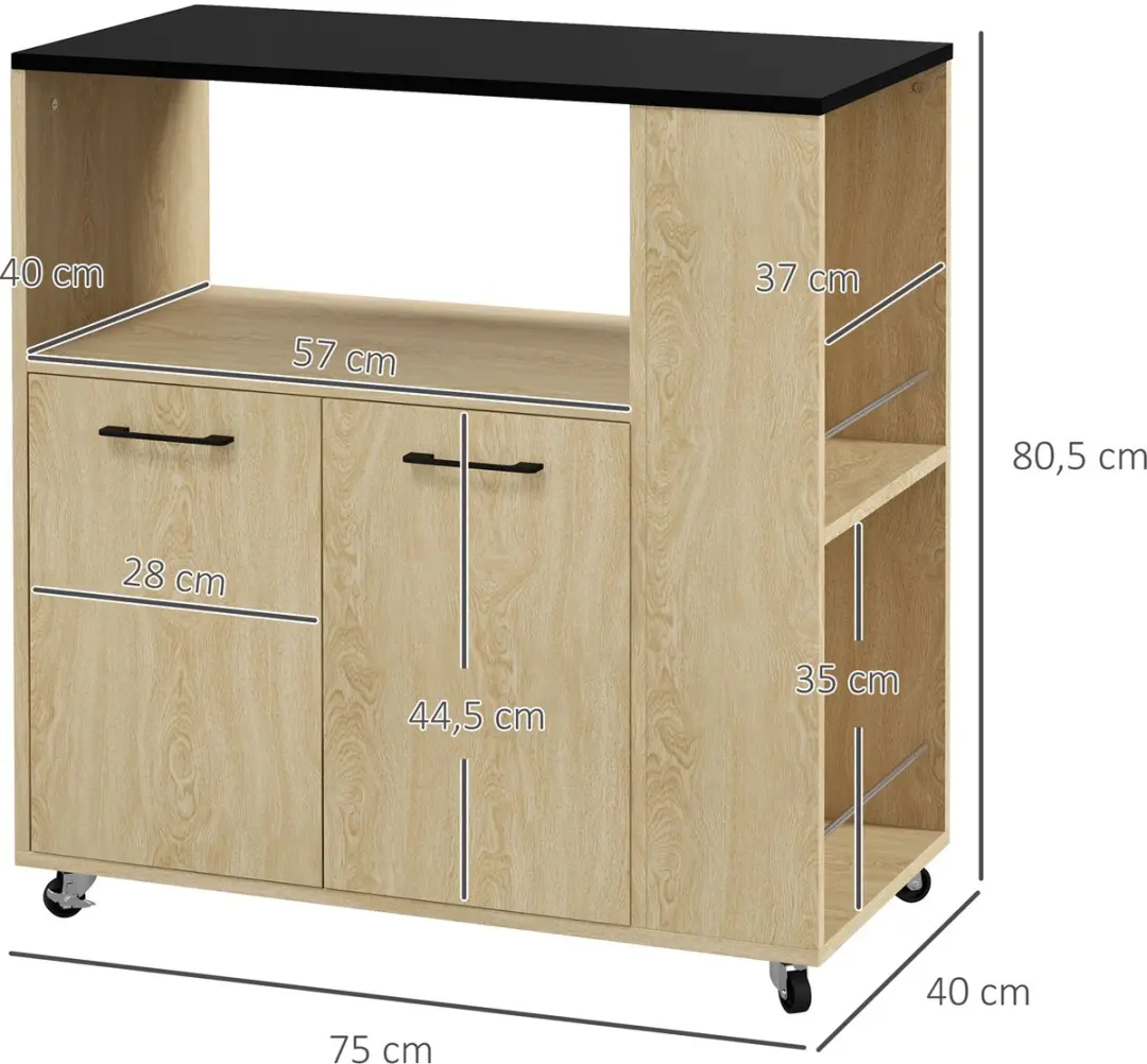 Homcom Keukenwagen Natuurlijk hout 75x40x80,5cm