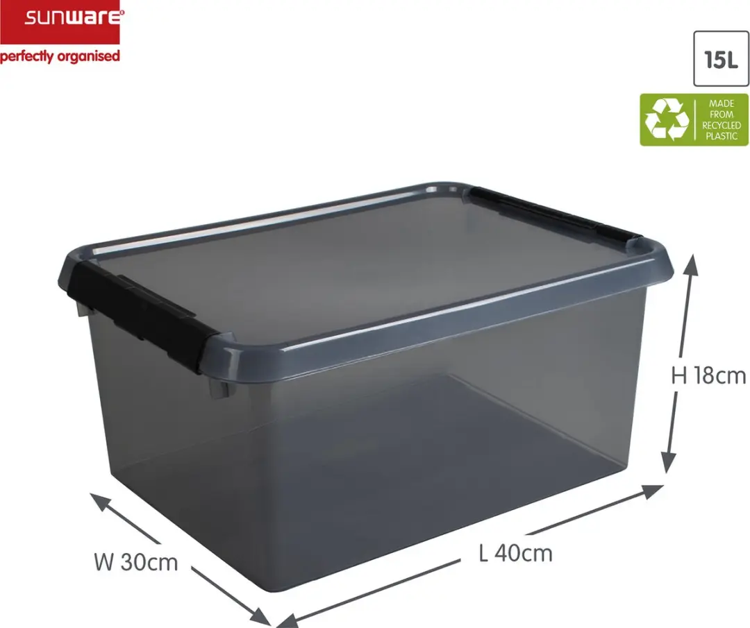 Sunware Comfort Line Opbergbox 15L - 40x30x18cm - Grijs/Transparant
