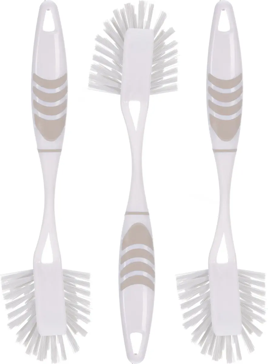 Afwasborstel met ophang lus - 3x stuks - grijs - 29 cm