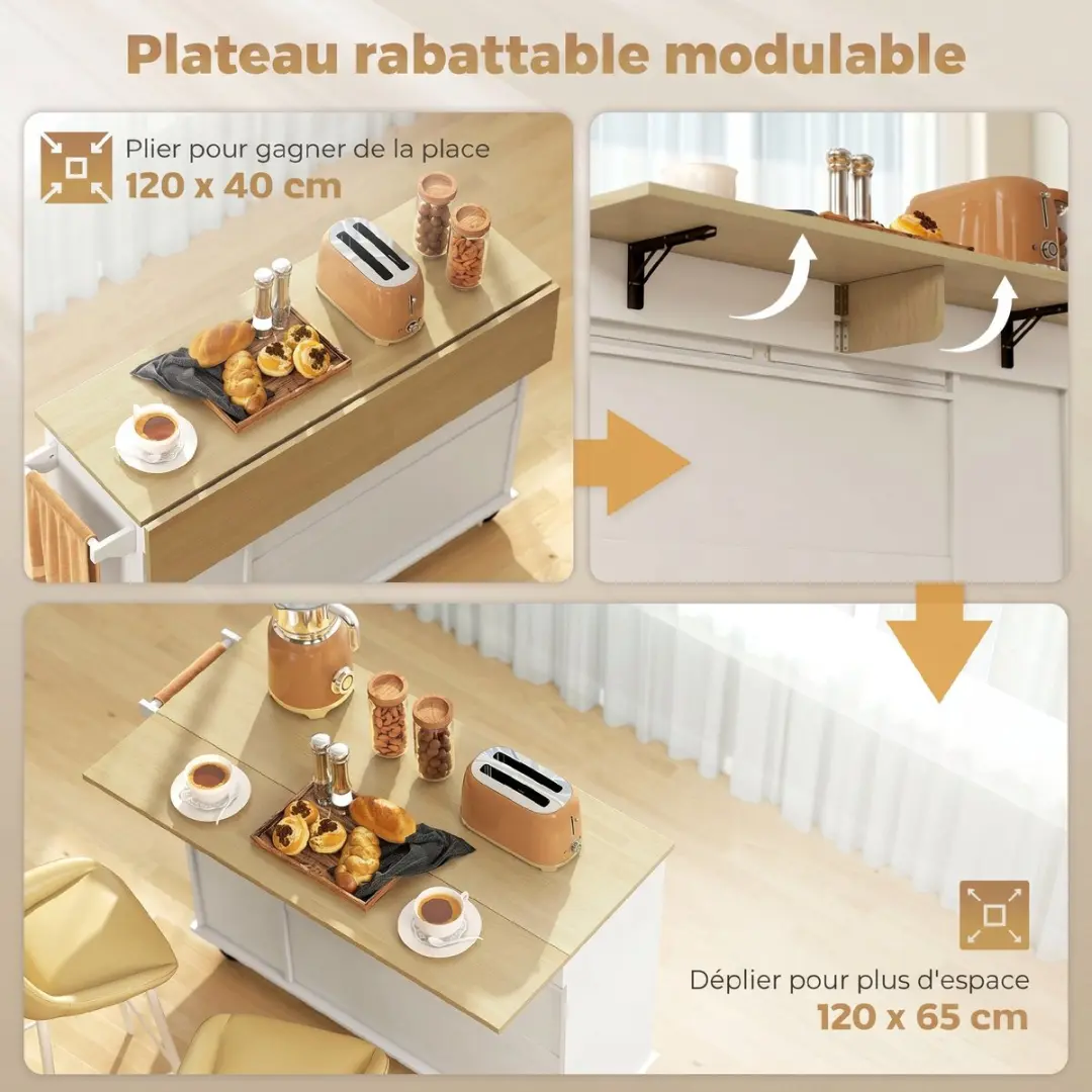 Homcom Keukeneiland 129x65x91cm - Wit