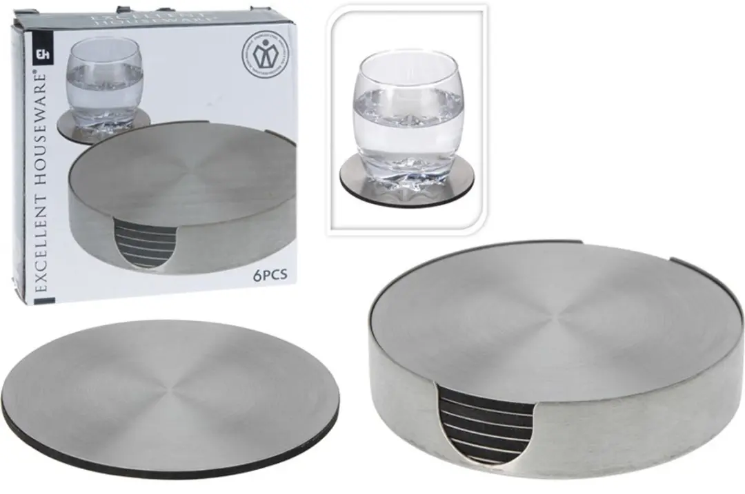 Excellent Houseware RVS Onderzetters 6 Stuks - 105x105mm - Zilver