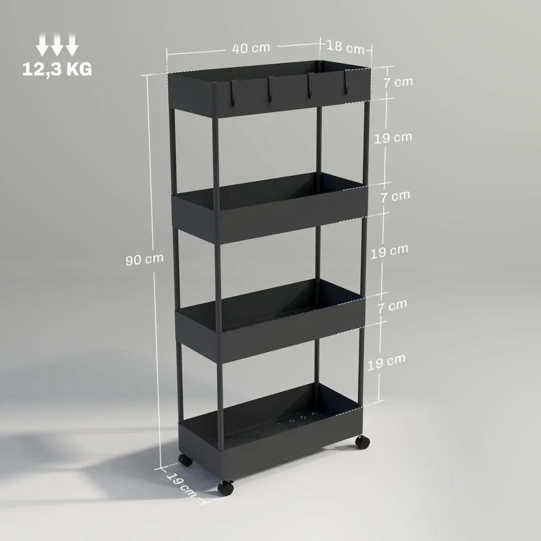 Homcom Keukenwagen - 40L - 90cm - Zwart - afbeelding 6 van 6