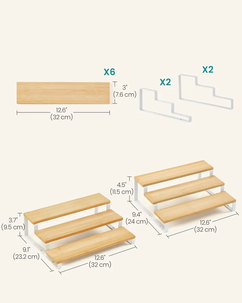 Songmics Kruidenrek Set 2-delig KCS016N02 - 3 Lagen - Naturel beige-wolkenwit