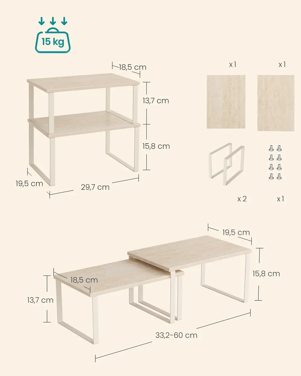 Songmics Kruidenrek Set 2 Stuks - Uitschuifbaar Metaal & Hout