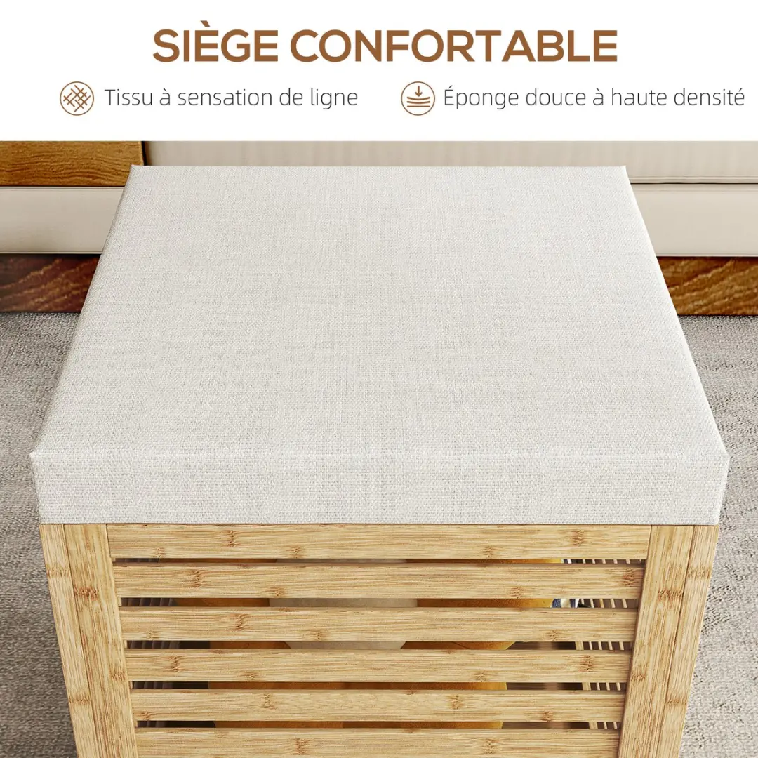 Homcom Opbergpoef Bamboe 40x40x47cm - 75L - afbeelding 6 van 6