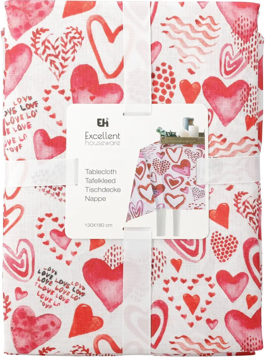 Excellent Houseware Hartjes Tafelkleed 130x180cm - Multi