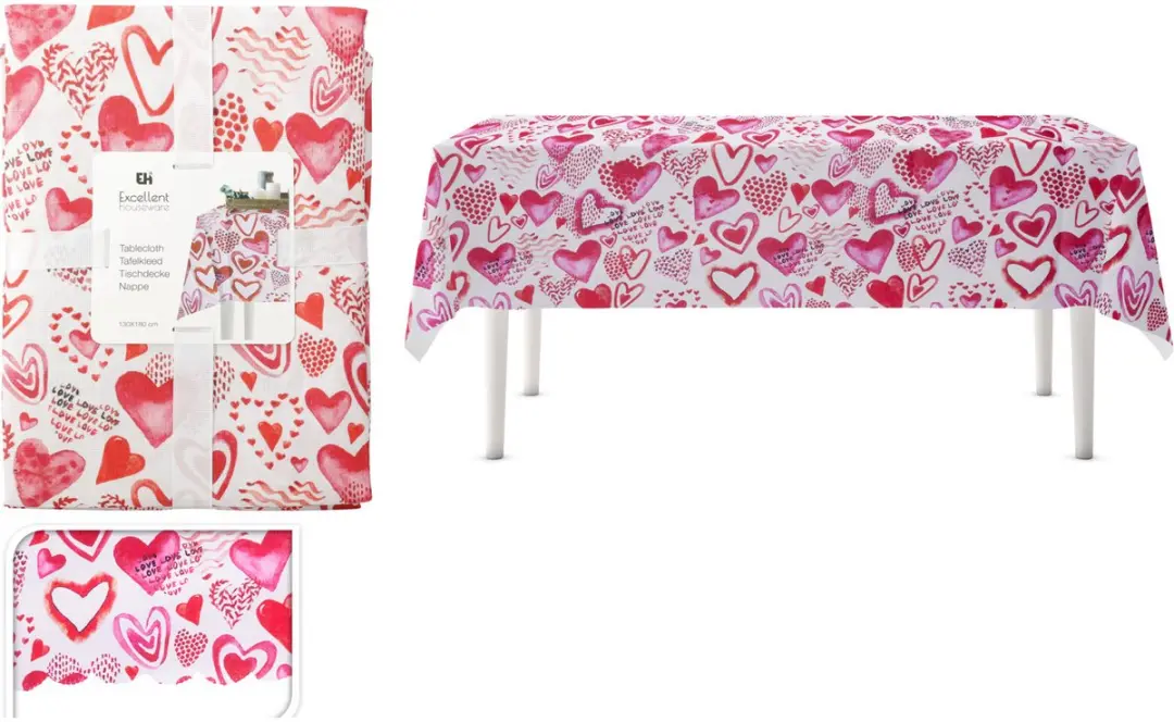 Excellent Houseware Hartjes Tafelkleed 130x180cm - Multi