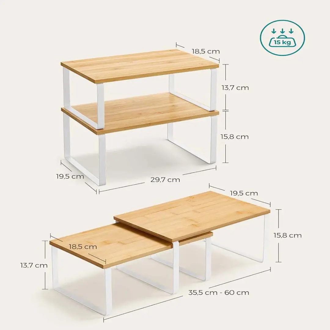 Songmics Kruidenrek Set 4 Stuks - Uitbreidbaar & Stapelbaar - Wolkenwit/Naturel Beige - afbeelding 4 van 6