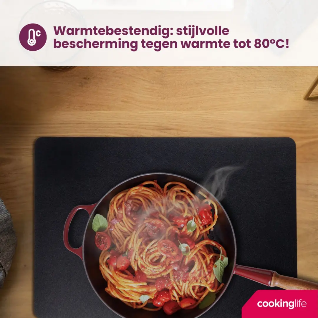 Cookinglife Vegan Lederlook Placemats - 6 Stuks 46x33cm - Zwart