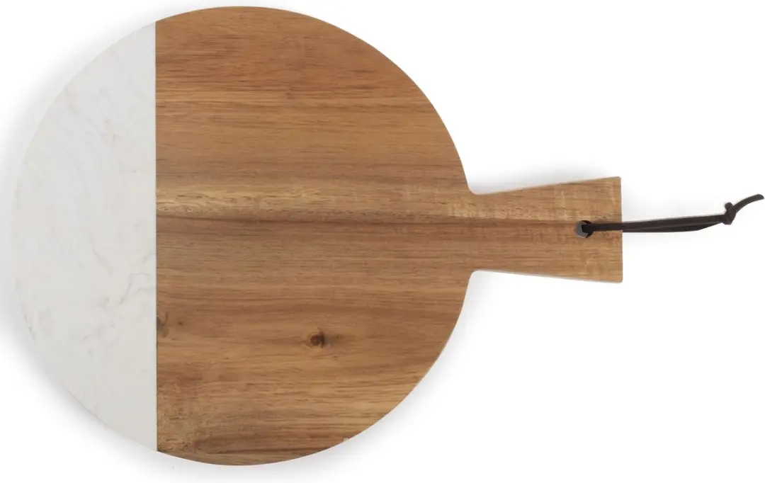 Gusta Borrelplank Hout & Marmer ø25cm - Bruin/Wit