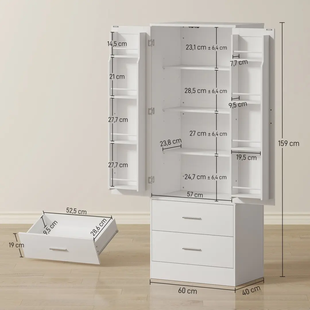 Homcom Keukenkast 60x40x159cm - Wit