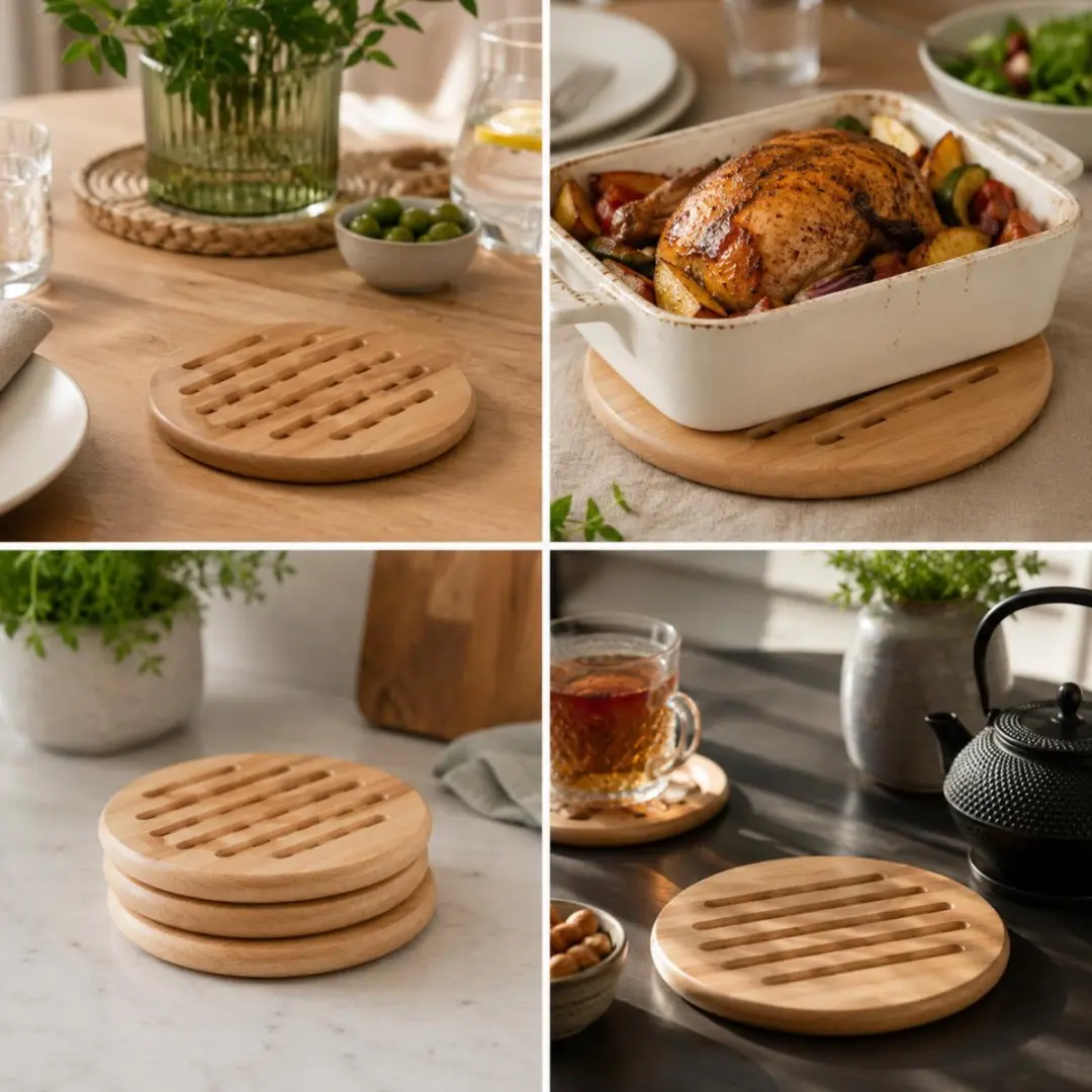 Cosy&Trendy Ronde Pannen Onderzetters - 2 Stuks - Hout - Ø19cm